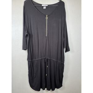Lascana for‎ Venus Women Black Casual Dress XL Knit 3/4 Zip Front Drop Waist